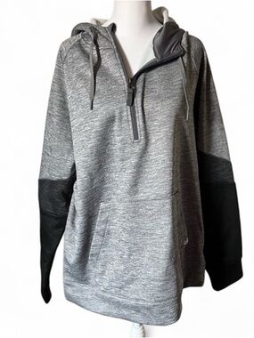 DSG Mens Heather Gray & Black Colorblock Fleece Hooded Sweatshirt size Large